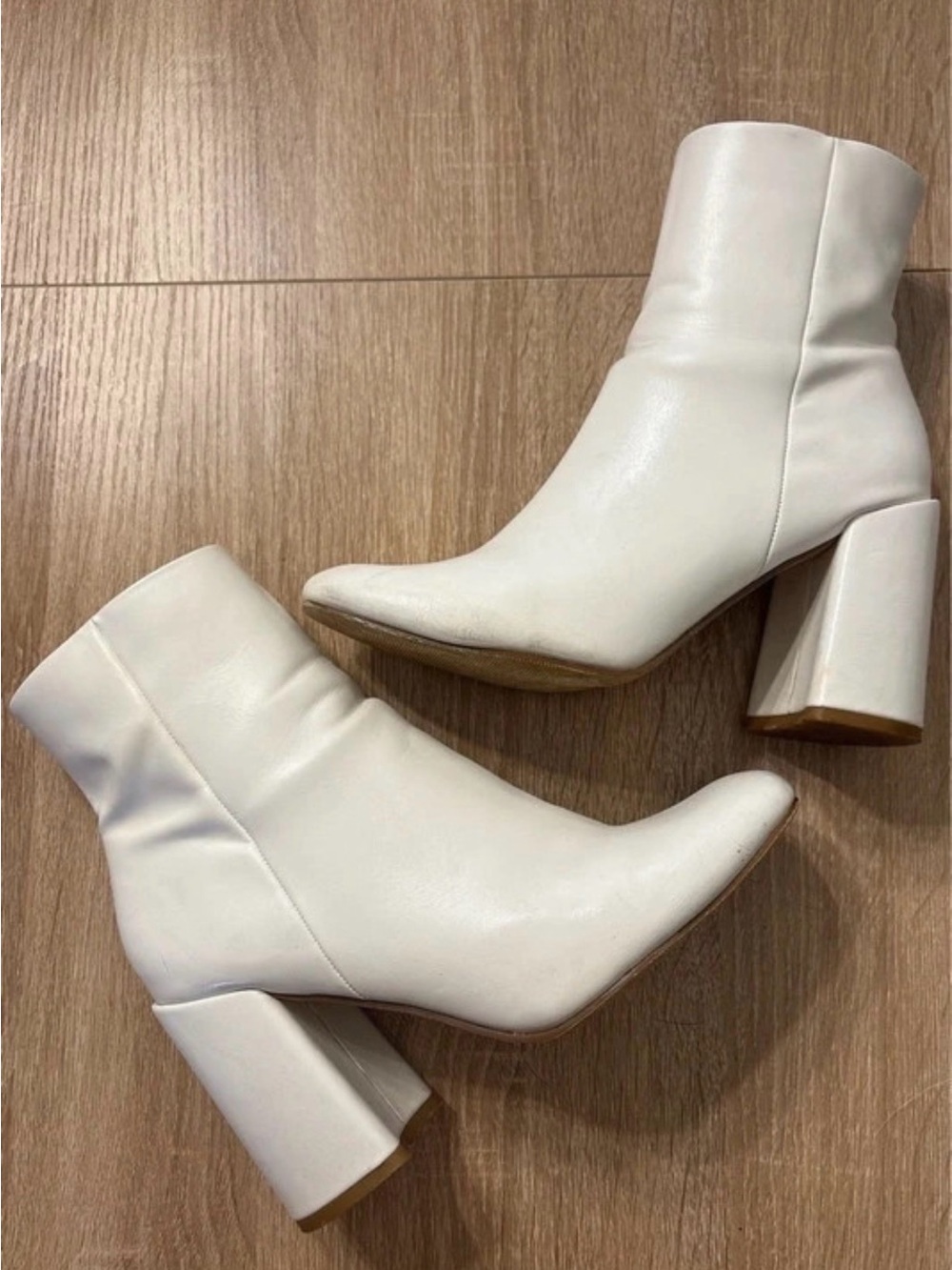 Classic White Block Heel Ankle Boots - Women